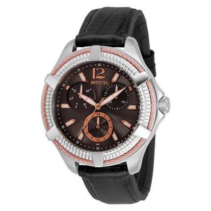 Invicta Women's Quartz Watch - Bolt Day-Date Black Dial Leather Strap | 30890 ,
