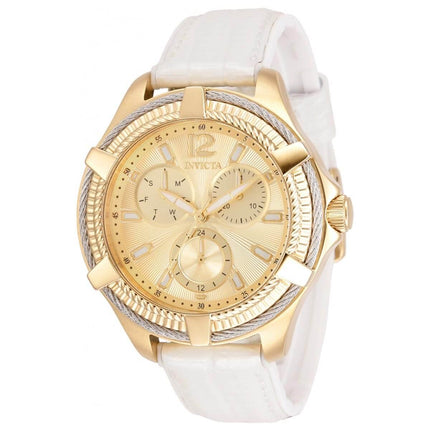 Invicta Women's Quartz Watch - Bolt Gold Tone Dial White Leather Strap | 30886 ,