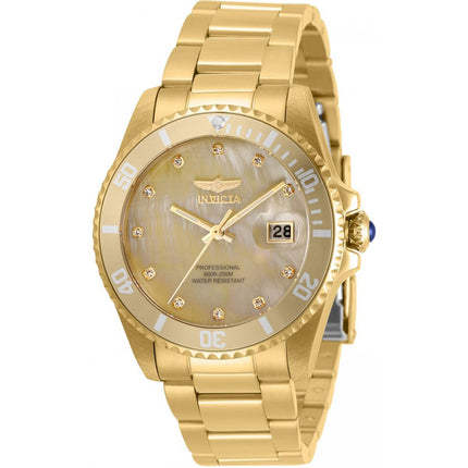 Invicta Women's Quartz Watch - Pro Diver Gold Mother of Pearl Dial Bracelet | 31700 ,