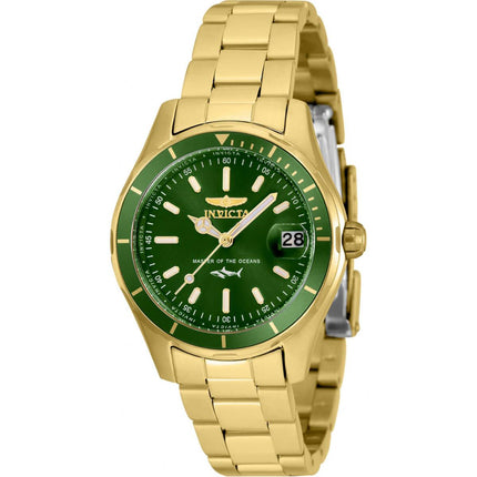 Invicta Women's Quartz Watch - Pro Diver Green Dial Yellow Gold Steel Bracelet | 35604 ,