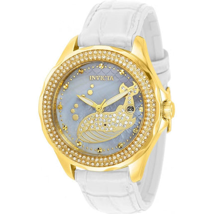 Invicta Women's Quartz Watch - Wildflower Whale Yellow Gold Case White Strap | 32672 ,