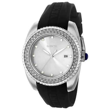 Invicta Women's Watch - Angel Crystal Bezel Silver Tone Dial Black Strap | 37416 ,