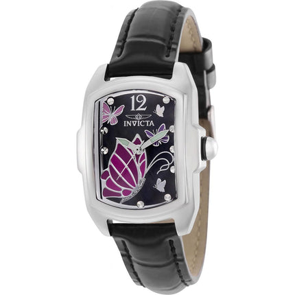 Invicta Women's Watch - Lupah Quartz Butterfly Print Dial Black Leather Strap | 37115 ,