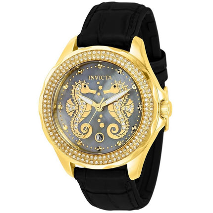 Invicta Women's Watch - Wildflower Seahorse Platinum MOP Dial Black Strap | 32663 ,