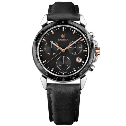 Jowissa Men's Watch - LeWy 9 Date Display Chronograph Black Leather Strap | J7.128.L ,
