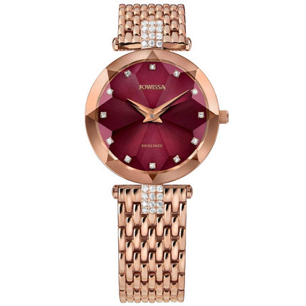Jowissa Women's Watch - Facet Strass Burgundy Dial Rose Gold Steel Bracelet | J5.714.M ,