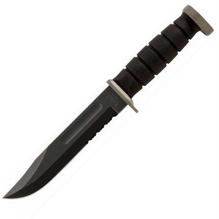 Ka-Bar Fighting Knife - D2 Extreme Powder Coated Black Serrated Fixed Blade | KB1283 ,