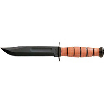 Ka-Bar Fighting Knife - Short Clip Point Blade Brown Leather Stacked Handle | KB1251 ,