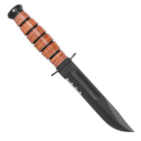 Ka-Bar Fighting Knife - Short USMC Black Serrated Blade Brown Oval Handle | KB1252 ,