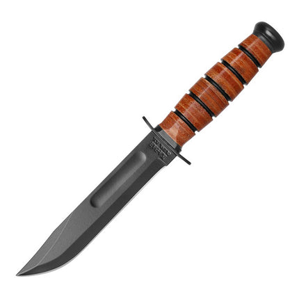 Ka-Bar Fixed Knife - Short USMC Black Clip Point Blade Brown Oval Handle | KB1250 ,