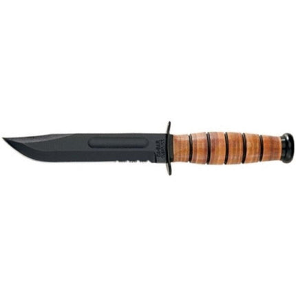 KA-BAR Knife - Full Size US Army Serrated Edge Leather Handle Fixed Steel Blade | 5019 ,