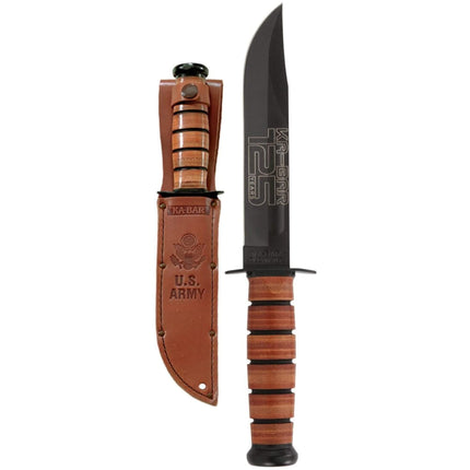 KA-BAR Knife - US Army 125TH Anniversary Fixed Clip Point Blade Leather Handle | 9225 ,
