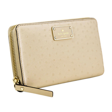 Kate Spade WLRU2169-977 A La Vita Ostrich Neda Sidewalk Zip Around Women's Taupe Leather Wallet ,