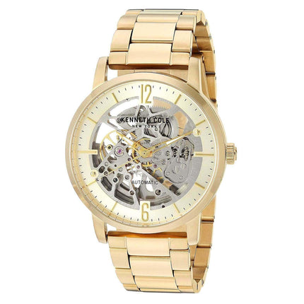 Kenneth Cole Men's Automatic Watch - Skeleton Dial Yellow Steel Bracelet | KC50054004 ,