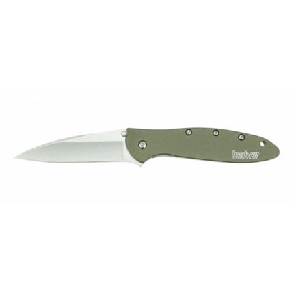 Kershaw Pocket Knife - Leek Olive Handle Plain Edge Drop Point Blade | 1660OL ,