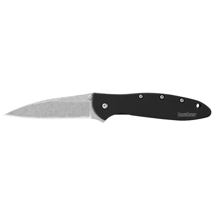 Kershaw Pocket Knife - Leek Stonewashed Drop Point Blade with Liner Lock | KW1660SWBLK ,