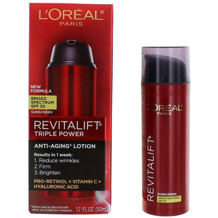 L'Oreal Women's Anti-Aging Lotion - Revitalift Triple Power SPF 30, 1.7 oz ,
