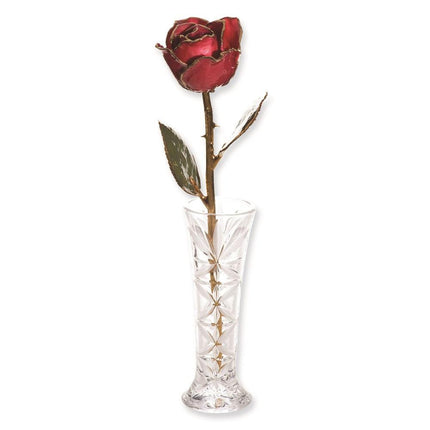 Lacquer Dipped 24k Gold Trim Red Rose & Small Bud Vase Set ,