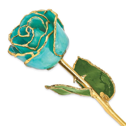 Lacquer Dipped Gold Trim Aqua Green Opalescent Rose ,