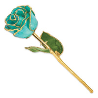 Lacquer Dipped Gold Trim Aqua Green Opalescent Rose ,