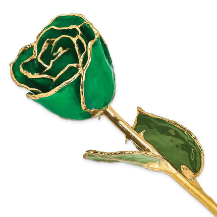 Lacquer Dipped Gold Trim Green Rose ,
