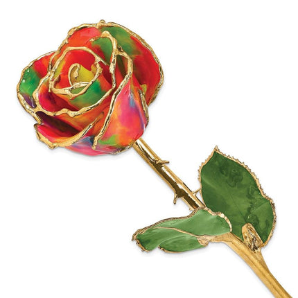Lacquer Dipped Gold Trim Paradise Neon Tie Dyed Rose ,