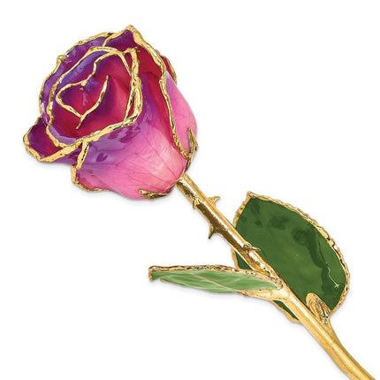 Lacquer Dipped Gold Trim Pink Amethyst Rose ,