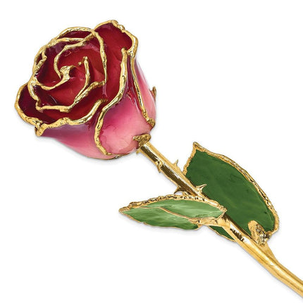 Lacquer Dipped Gold Trim Pink & Burgundy Rose ,