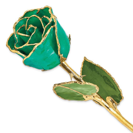 Lacquer Dipped Gold Trim Turquoise Green Rose ,