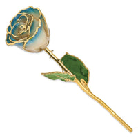 Lacquer Dipped Gold Trim White & Navy Blue Pearl Rose ,