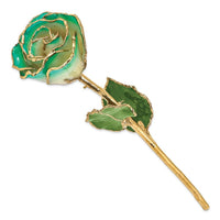 Lacquer Dipped Gold Trim White/Turquoise Green Rose ,