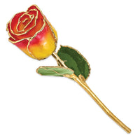 Lacquer Dipped Gold Trim Yellow Red Rose ,
