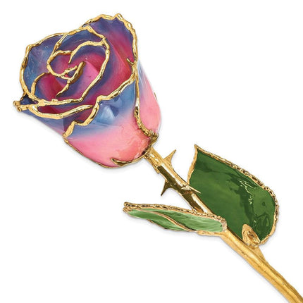 Lacquer Dipped Gold Trimmed Pink/Navy Rose ,