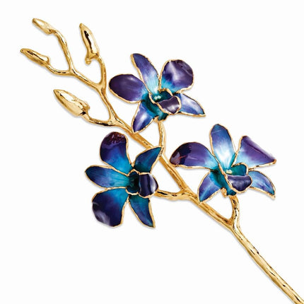 Lacquer Dipped Gold Trimmed Purple/Blue Orchid Stem ,