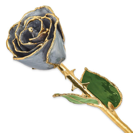 Lacquer Dipped Gold Trimmed Silver Moon Stone Rose ,