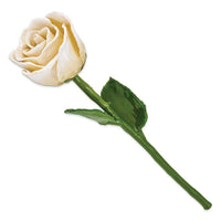 Lacquer Dipped Natural Cream/White Rose w/Green Leaves & Stem ,