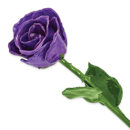 Lacquer Dipped Natural Lilac Rose w/Green Leaves & Stem ,