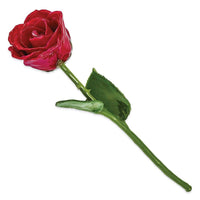 Lacquer Dipped Natural Red Rose w/Green Leaves & Stem ,