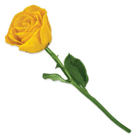 Lacquer Dipped Natural Yellow Rose w/Green Leaves & Stem ,