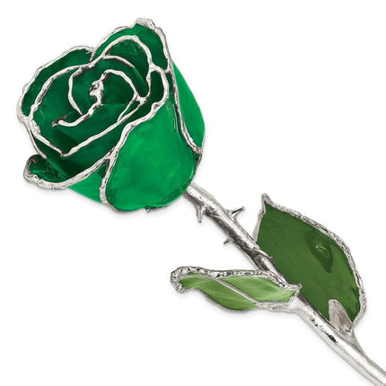 Lacquer Dipped Silver Trim Green Rose ,