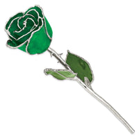 Lacquer Dipped Silver Trim Green Rose ,