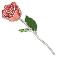 Lacquer Dipped Silver Trimmed Pink Rose ,