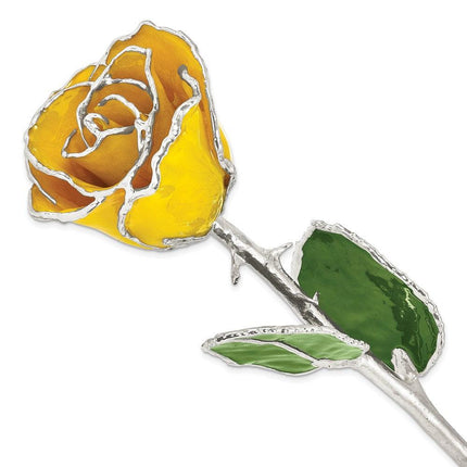 Lacquer Dipped Silver Trimmed Yellow Rose ,