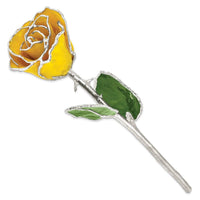 Lacquer Dipped Silver Trimmed Yellow Rose ,