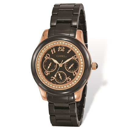 Ladies Chisel Rose IP-plated Black Dial Ceramic Watch ,