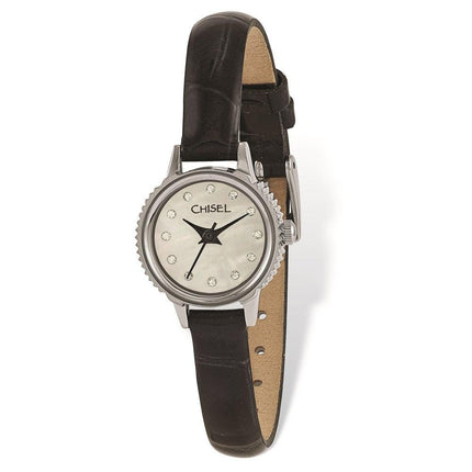 Ladies Chisel Stainless Steel Black Leather Strap Watch ,