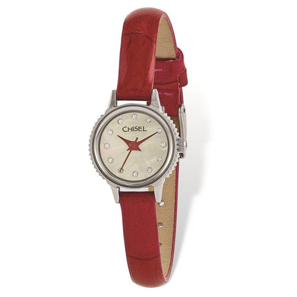 Ladies Chisel Stainless Steel Red Leather Strap Watch ,