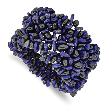 Lapis Lazuli and Black Tourmaline Wide Stretch Bracelet ,