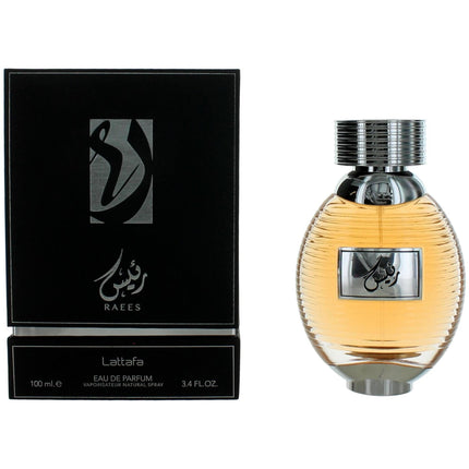 Lattafa Men's Eau De Parfum Spray - Raees Amber, Musk and Cedar Base Note, 3.4 oz ,