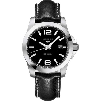 Longines Men's Watch - Conquest Automatic Date Display Black Leather Strap | L37774580 ,